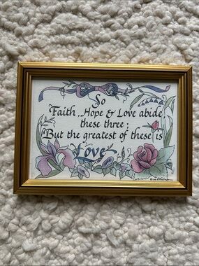 Gold Framed Inspirational Plaque - Faith Hope & Love